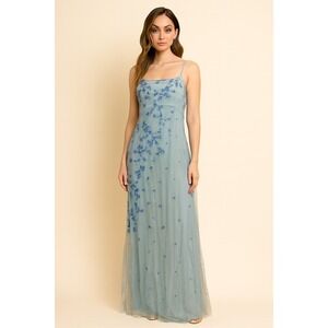 BCBG MaxAzria Beaded Mesh Open Back Maxi Dress Light Blue Size 0 Y2K Hoco Gown